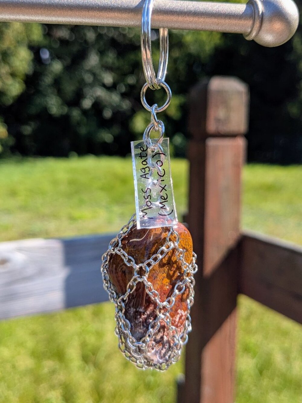 Mexican Moss Agate Chain Cage Keychain